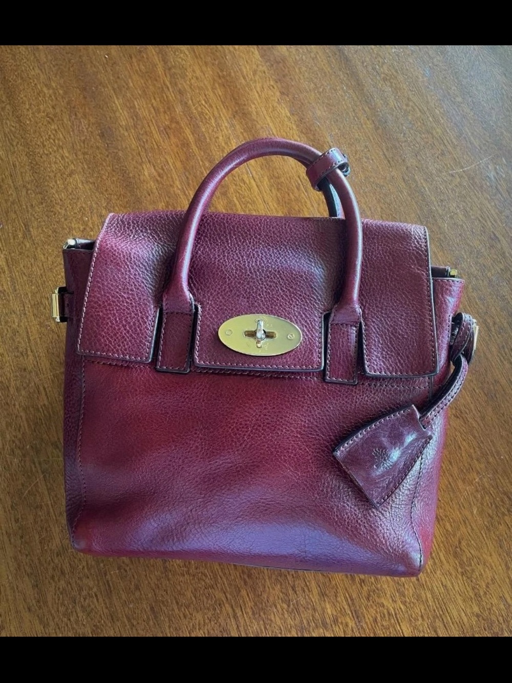 Mulberry Burgundy Leather Small Top-Handle Satchel with Gold Hardware